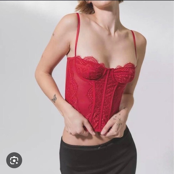 Urban Outfitters Out From Under Modern Love Corset Top Sz Small Red - Picture 4 of 10
